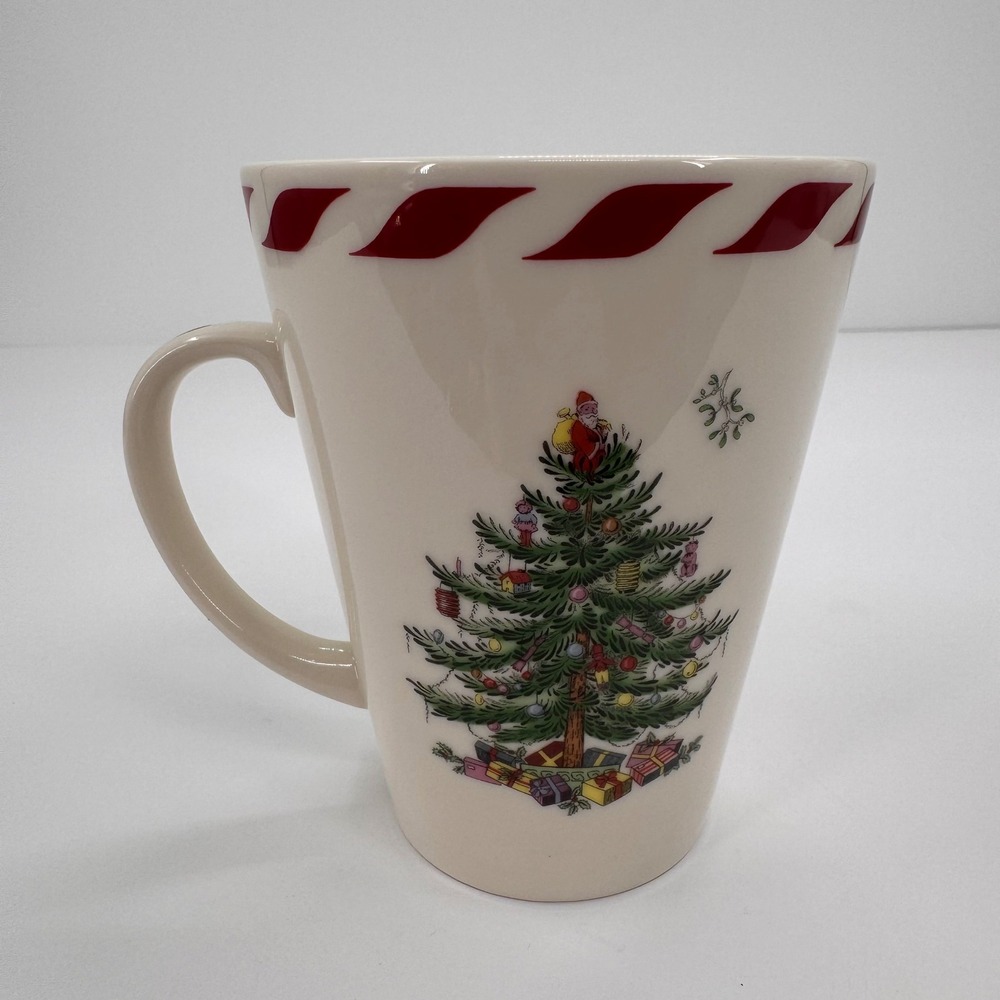 Spode Christmas Tree‎ Holiday 14 oz Candy Cane Peppermint Stripe Rim Coffee Cup - Picture 3 of 8